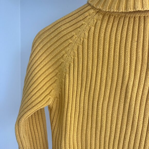 Mustard Yellow Turtleneck Fine Cable Knit Shirt - Picture 3 of 3